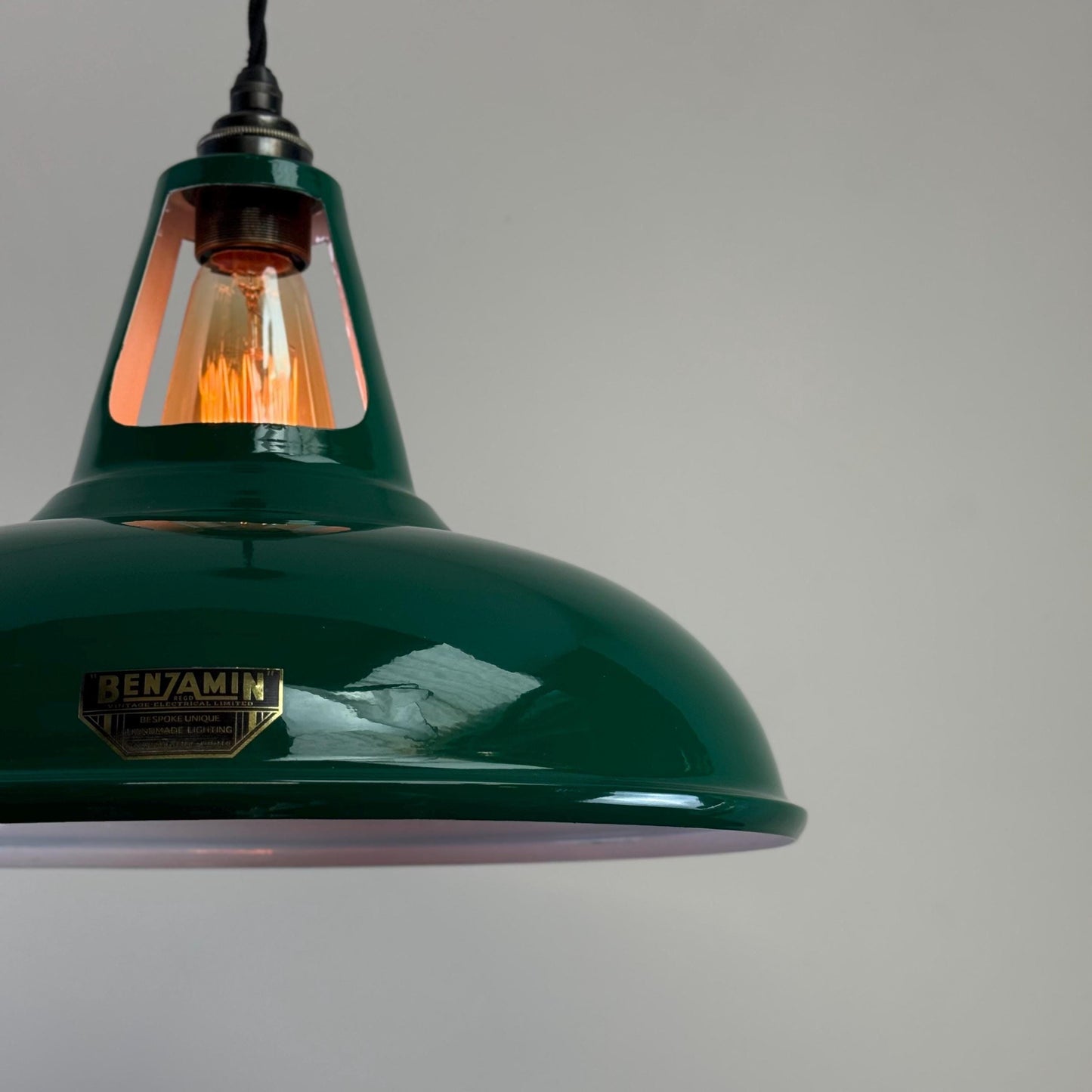 Cawston XL - Original Green Slotted Lampshade Pendant Set Light *Worn* - 14 Inch