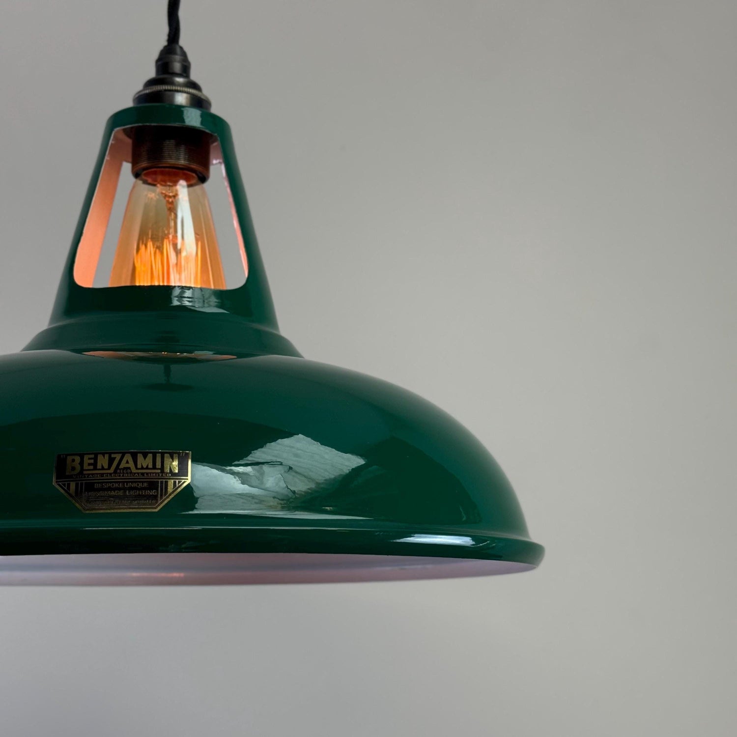 Cawston XL - Original Green Slotted Lampshade Pendant Set Light *Worn* - 14 Inch
