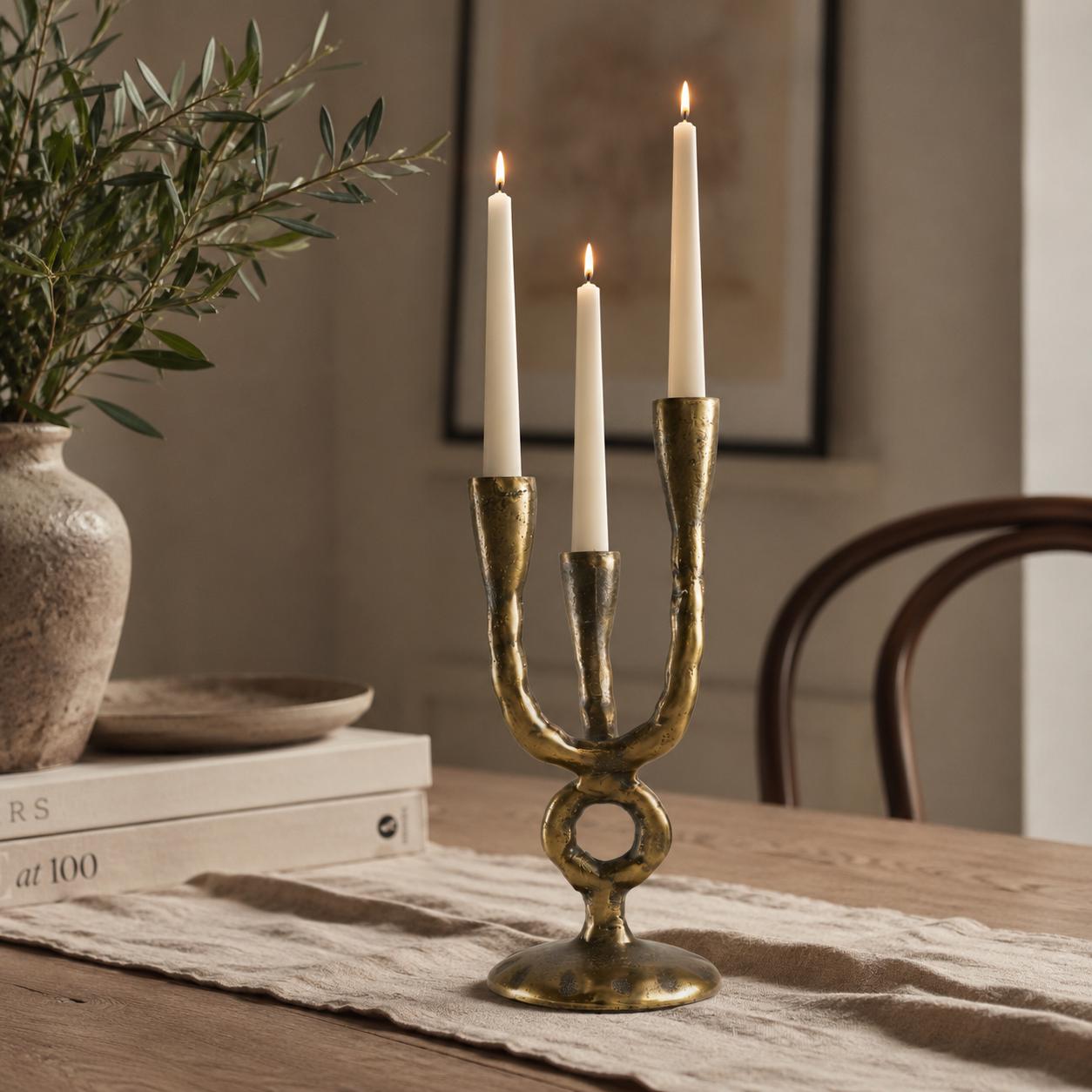 Antique Brass Three Branch Candle Holder Candelabra