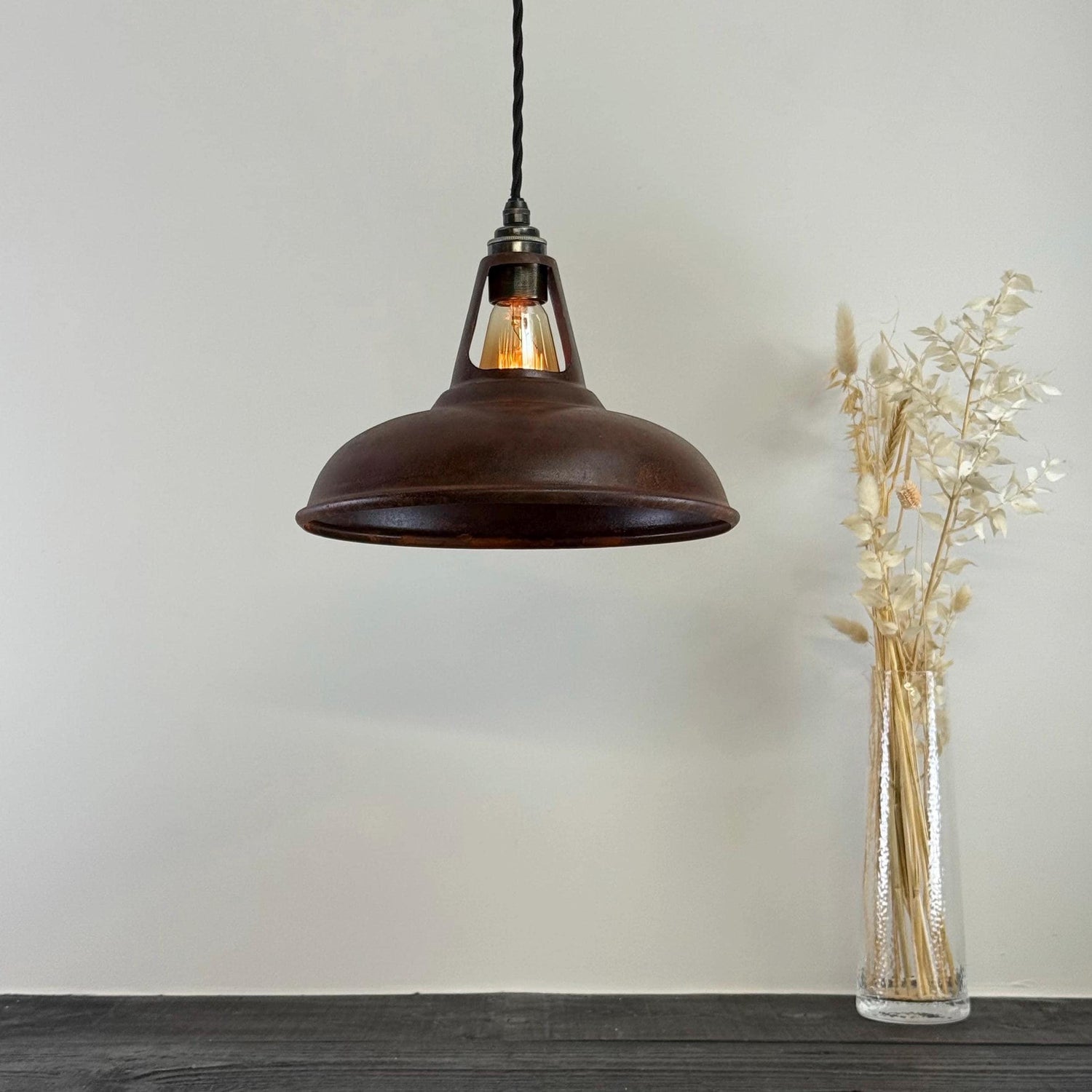 Cawston - Rusted Solid Steel Slotted Lampshade Pendant Set Light - 11 Inch