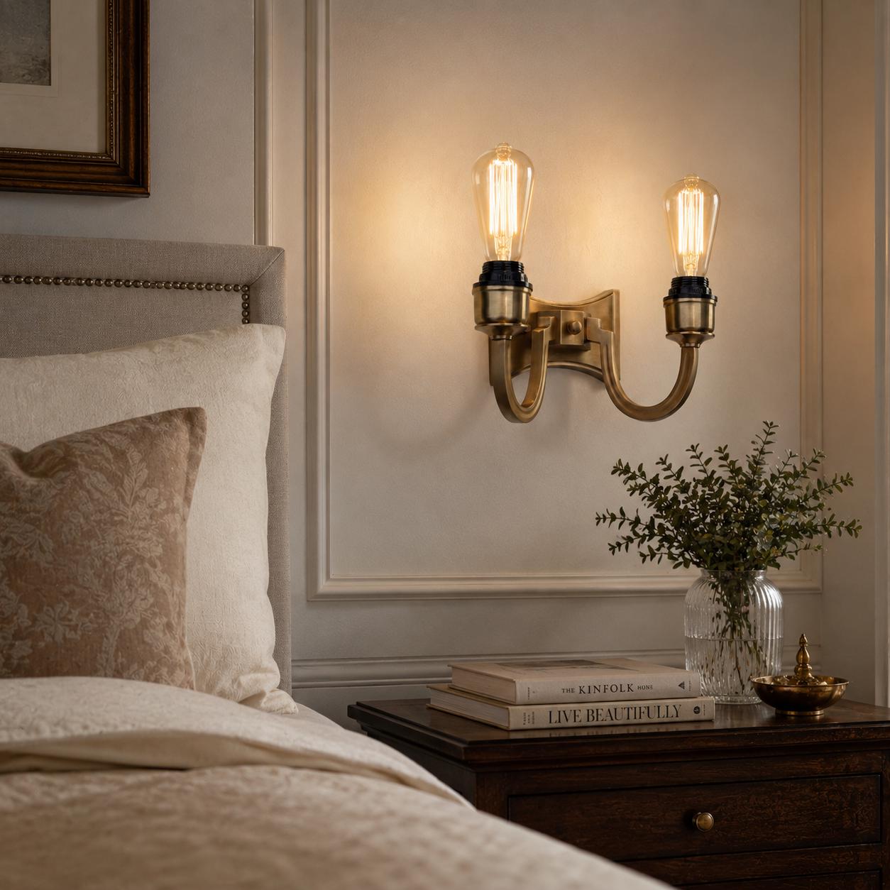 Double Antique Brass Wall Sconce Light | Twin Wall Lamp