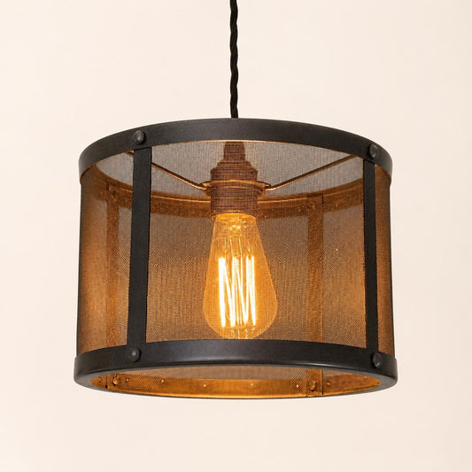 Fishnet Mesh Drum Pewter Pendant Light ~ 10 Inch
