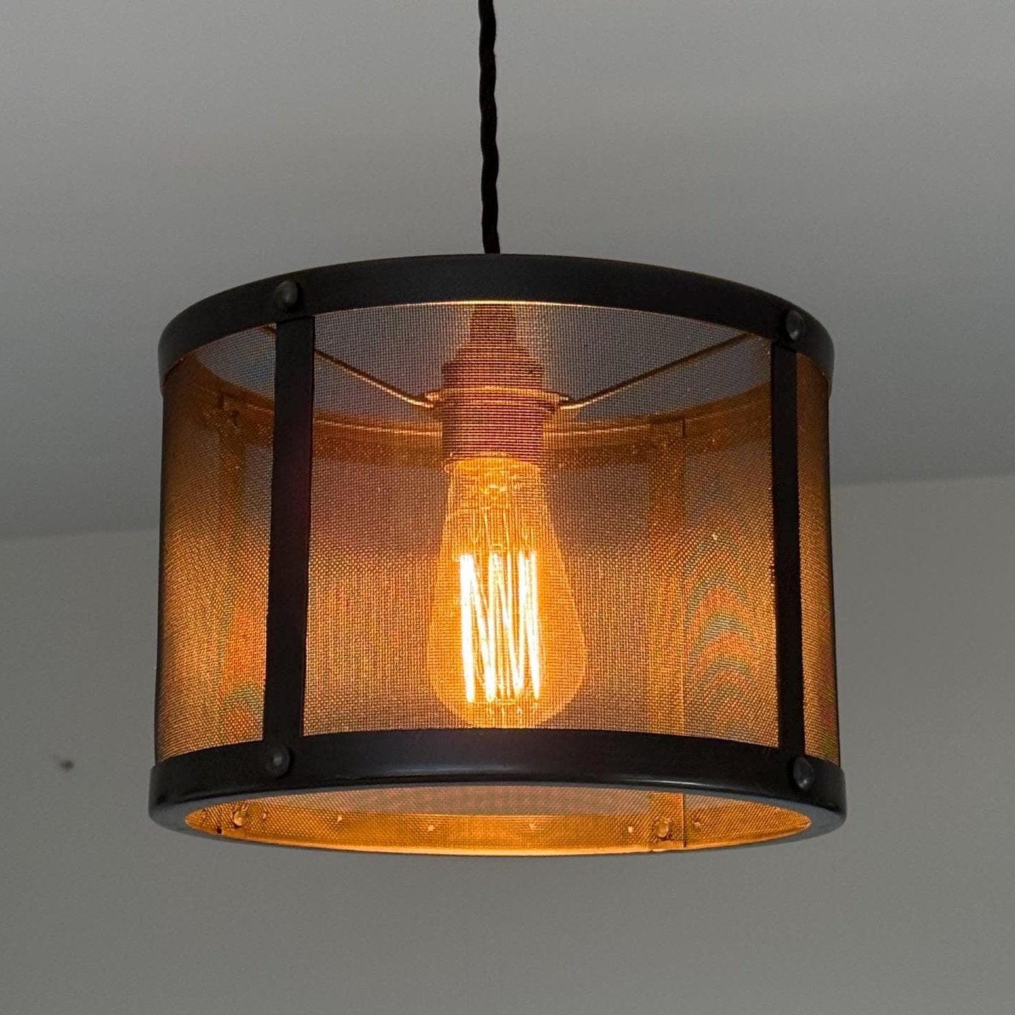 Fishnet Mesh Drum Lampshade Solid Pewter Design Pendant Set Light ~ 10 Inch
