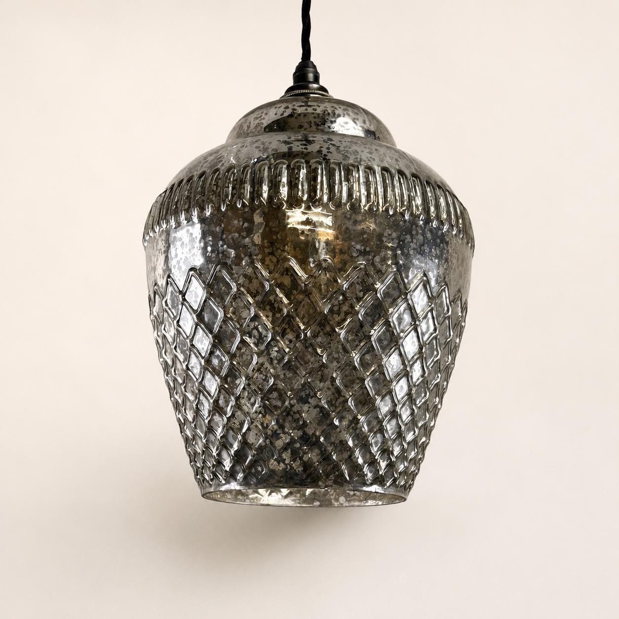 Vintage Mercury Glass Pendant Light | Diamond Cut Glass