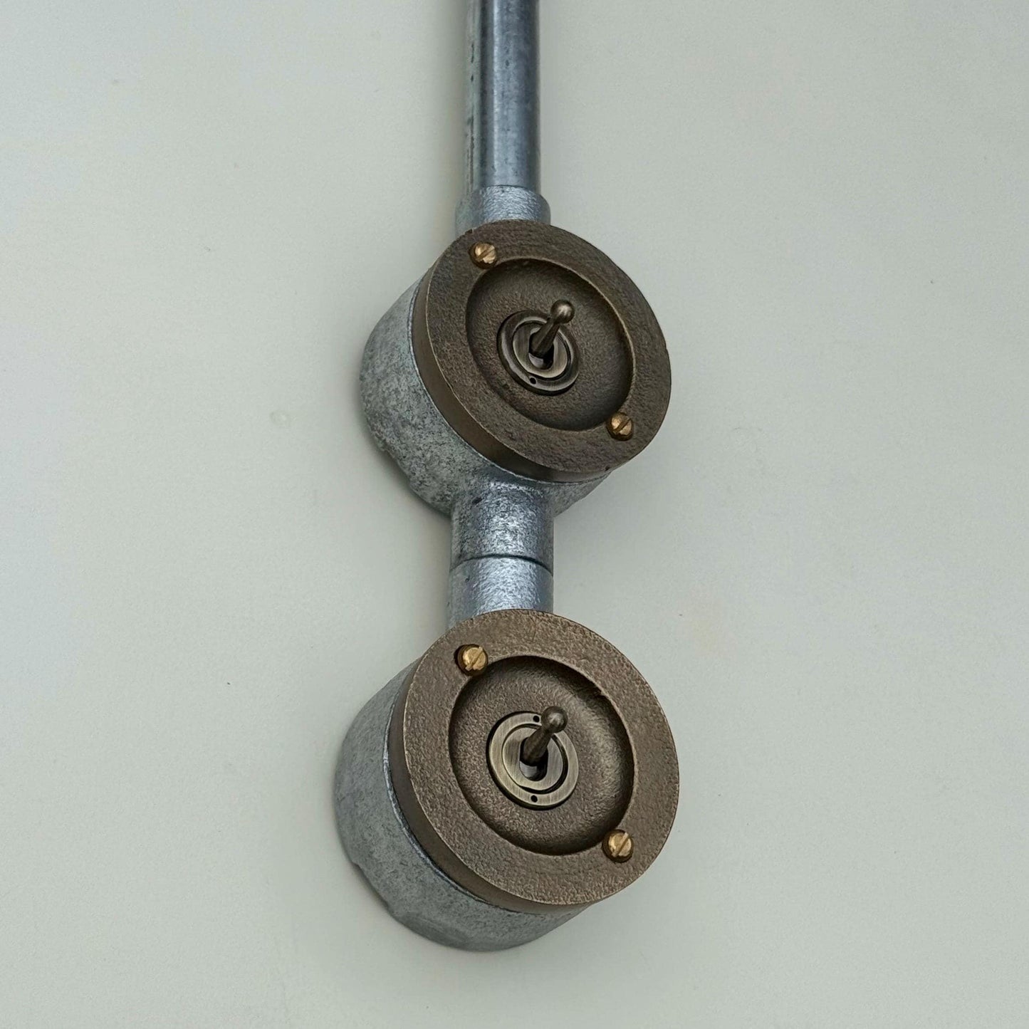 Double Gang Solid Cast Conduit Metal Light Switch Industrial 2 Way - Vintage Crabtree