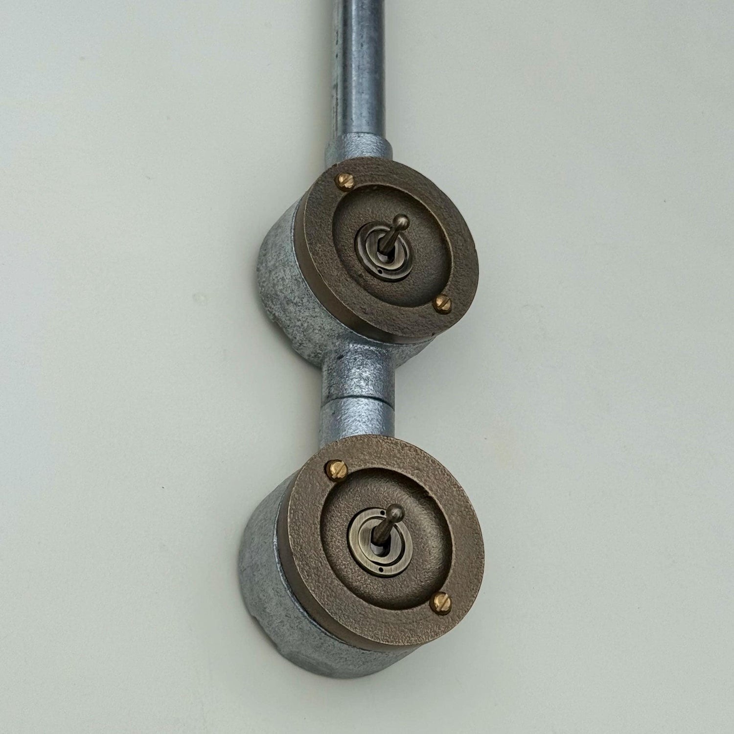Double Gang Solid Cast Conduit Metal Light Switch Industrial 2 Way - Vintage Crabtree