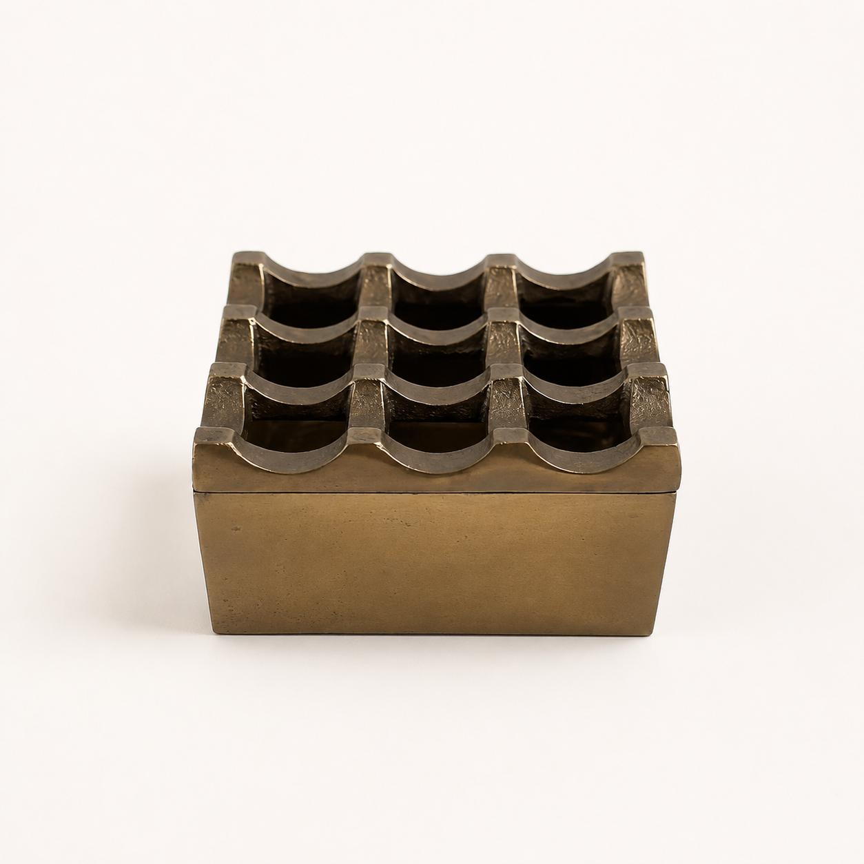 Antique Brass Medium Ashtray | Heavy Cigar Holder & Home Bar Decor