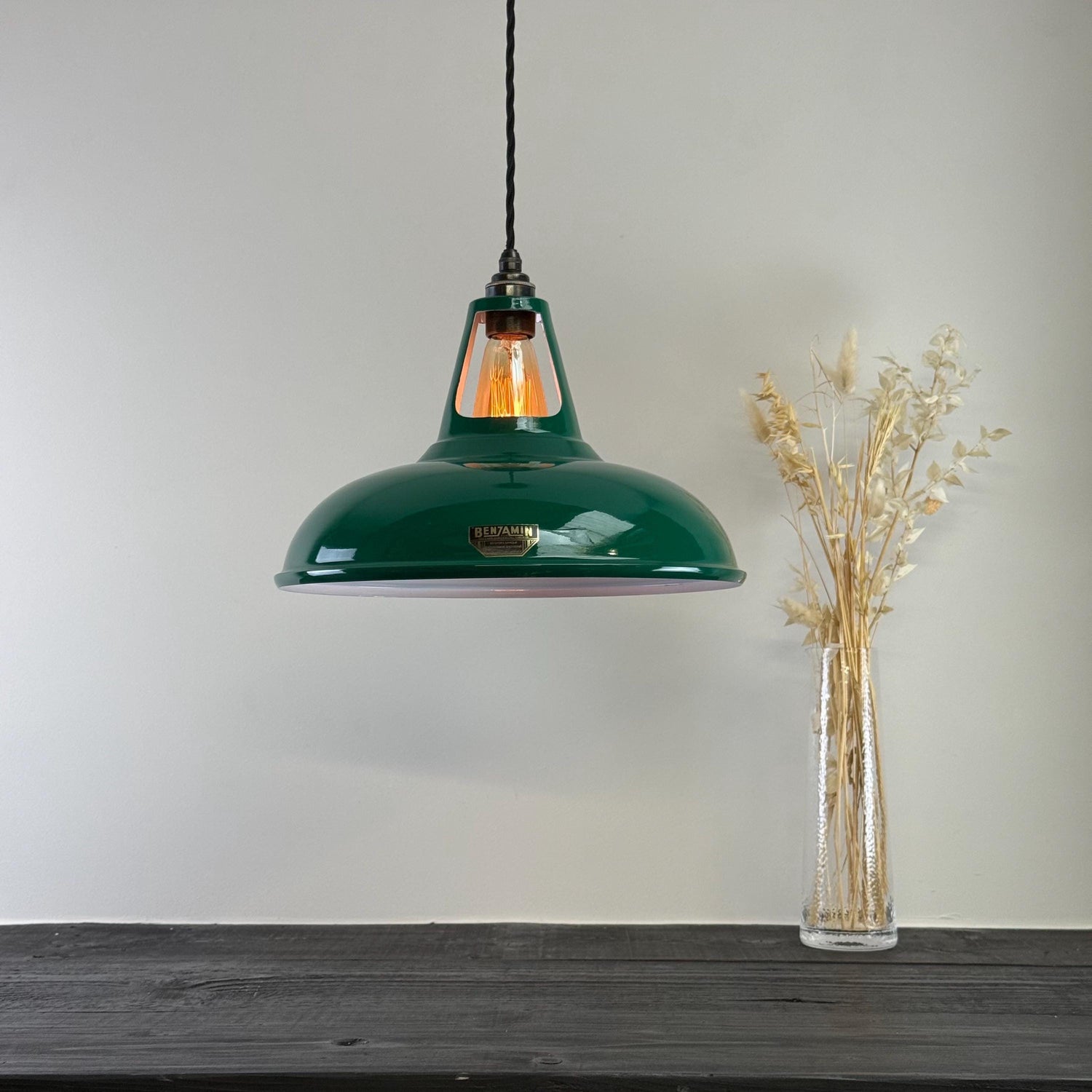 Cawston XL - Original Green Slotted Lampshade Pendant Set Light *Worn* - 14 Inch