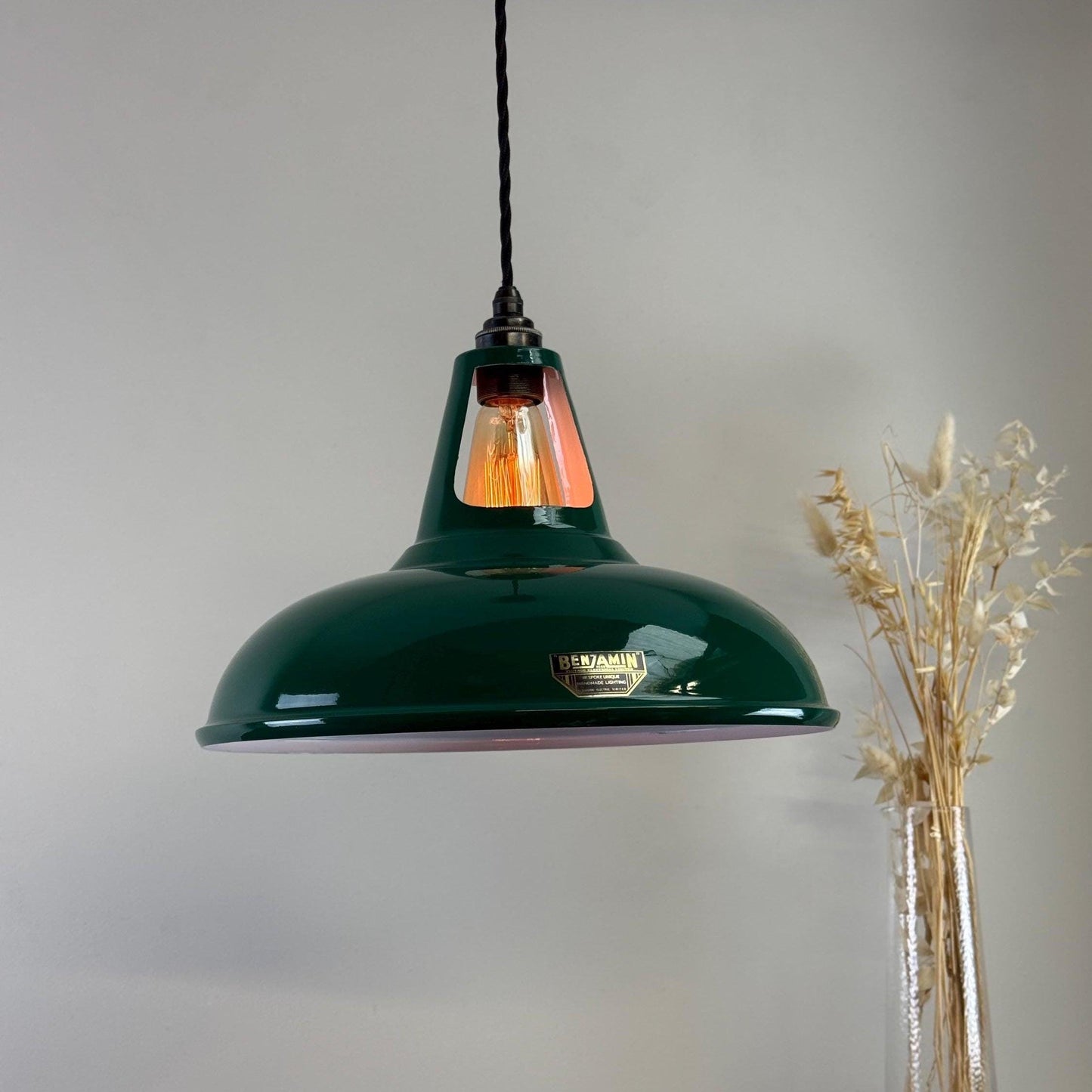 Cawston XL - Original Green Slotted Lampshade Pendant Set Light *Worn* - 14 Inch