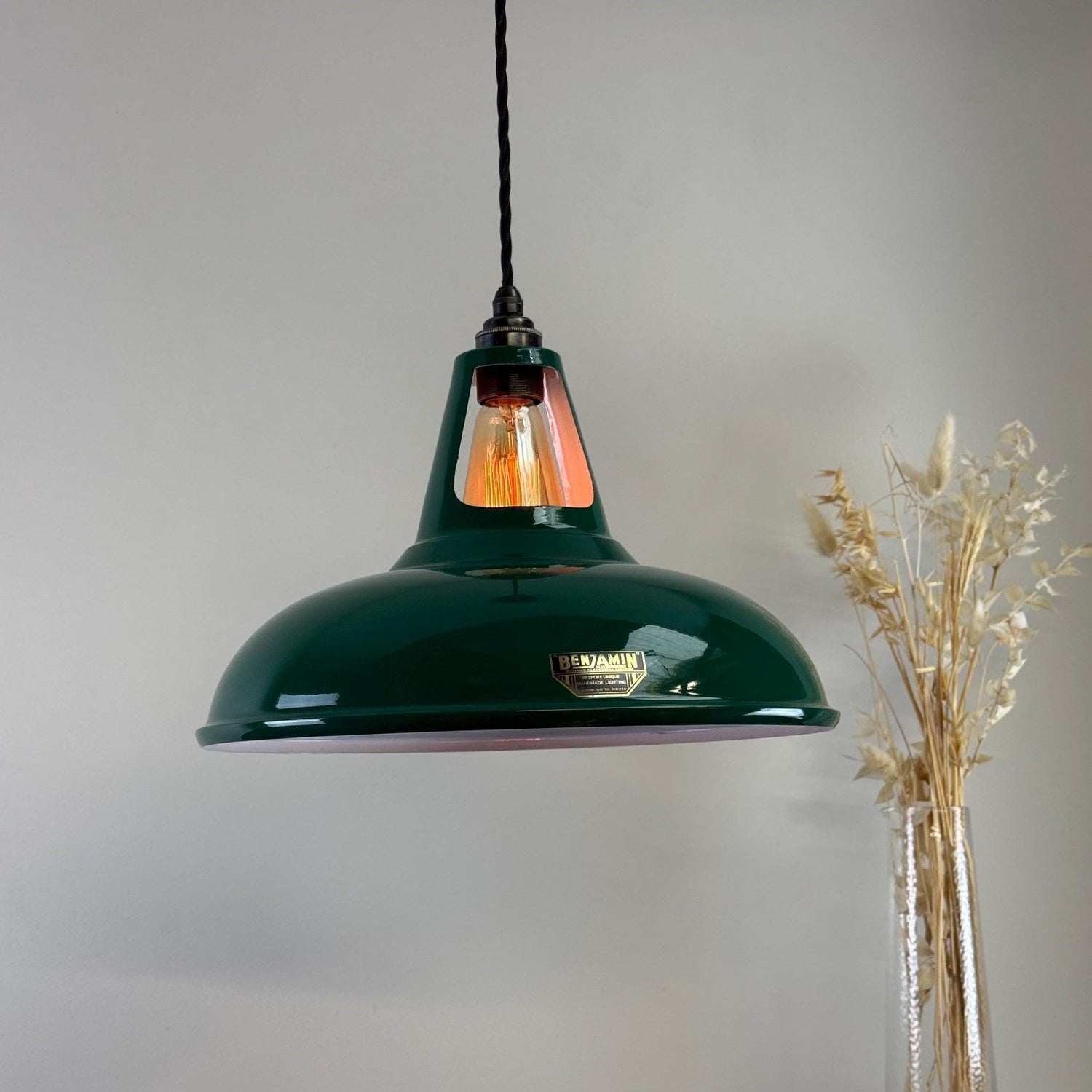 Cawston XL - Original Green Slotted Lampshade Pendant Set Light *Worn* - 14 Inch