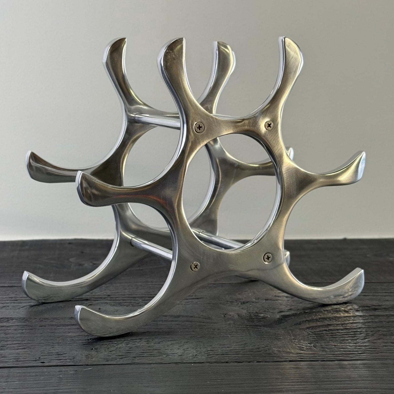 6 Bottle Wine Rack Holder Solid Cast | Wine | Champagne Storage Antique Brass | Polished Aluminium | Matt Black | Black Copper