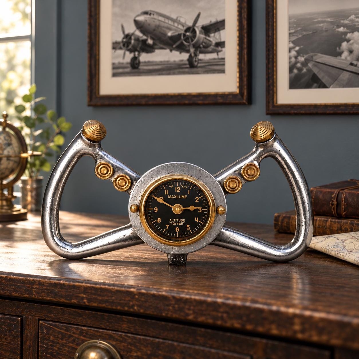 Cockpit Pilots Aviator Desk Clock - Cast Aluminium & Brass