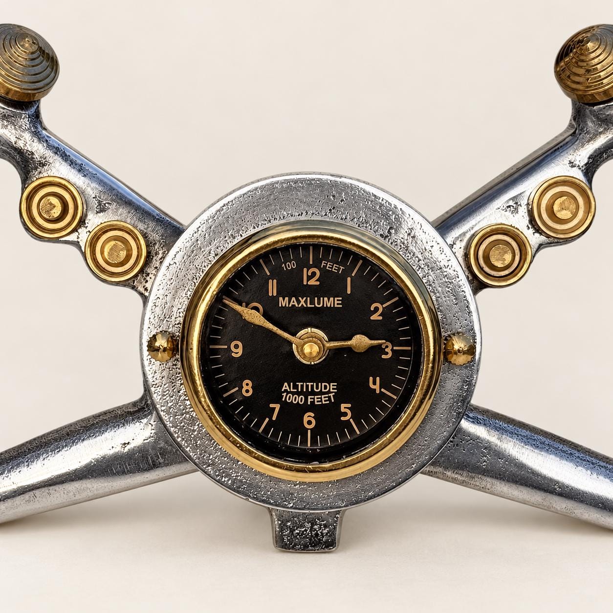 Cockpit Pilots Aviator Desk Clock - Cast Aluminium & Brass