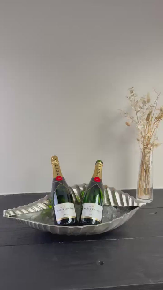 Clam Shell Champagne Ice Bucket & Silver Wine Cooler Bowl