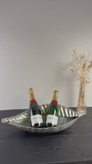Clam Shell Champagne Ice Bucket & Silver Wine Cooler Bowl
