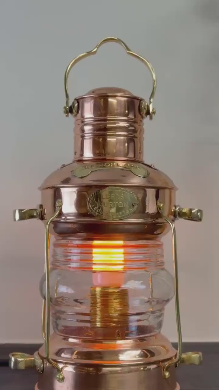 Solid Copper & Brass Nautical Anchor Table Lamp | Maritime Ship Lantern