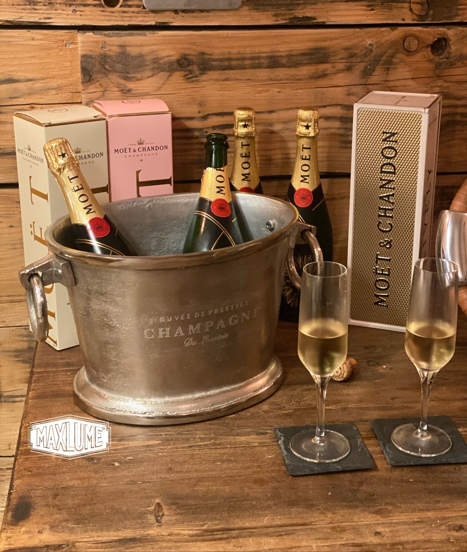 Maxlume ~ Great Gatsby ~ Solid Cast Engraved Champagne Ice Bucket | Wine Cooler Bath