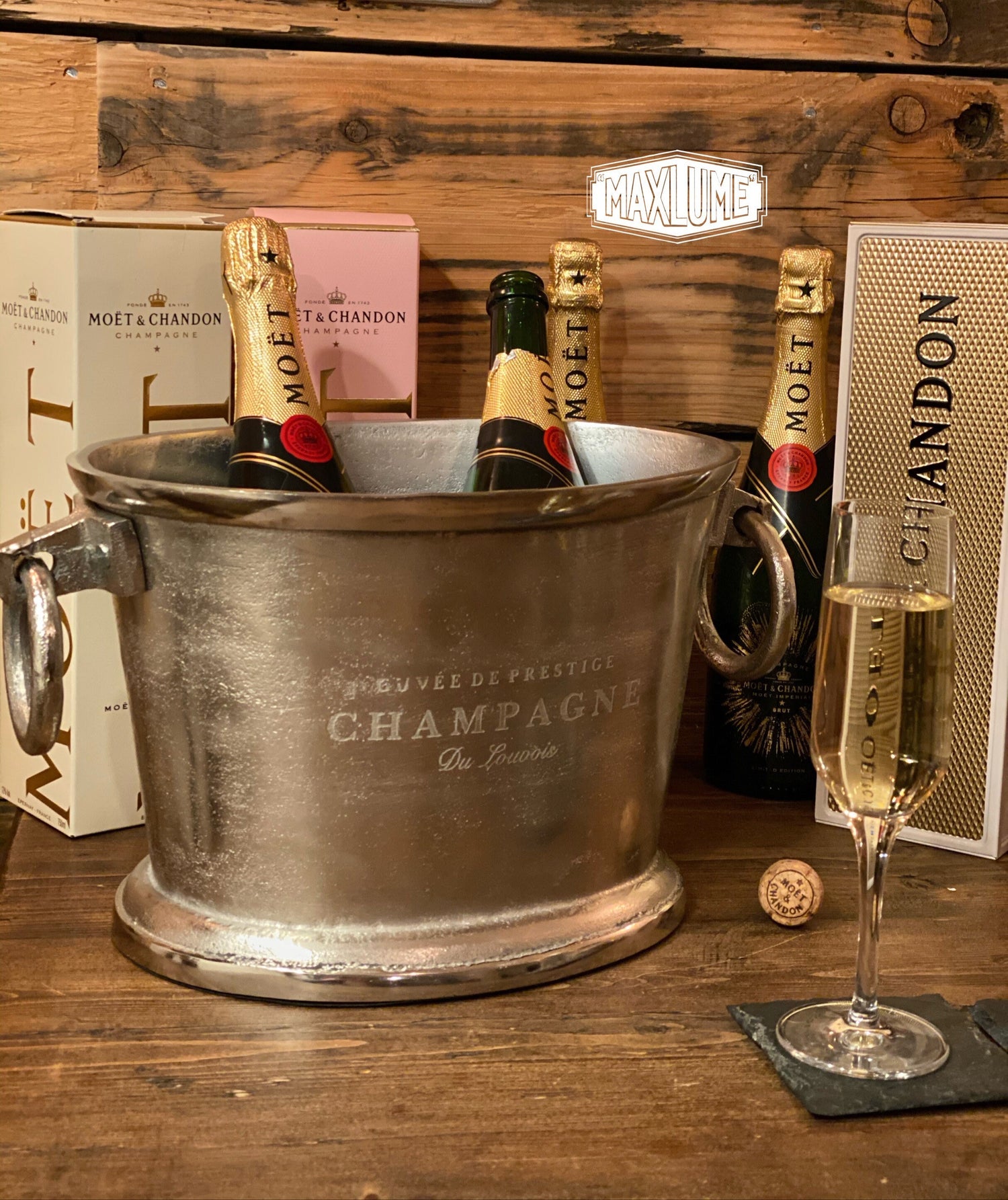 Maxlume ~ Great Gatsby ~ Solid Cast Engraved Champagne Ice Bucket | Wine Cooler Bath