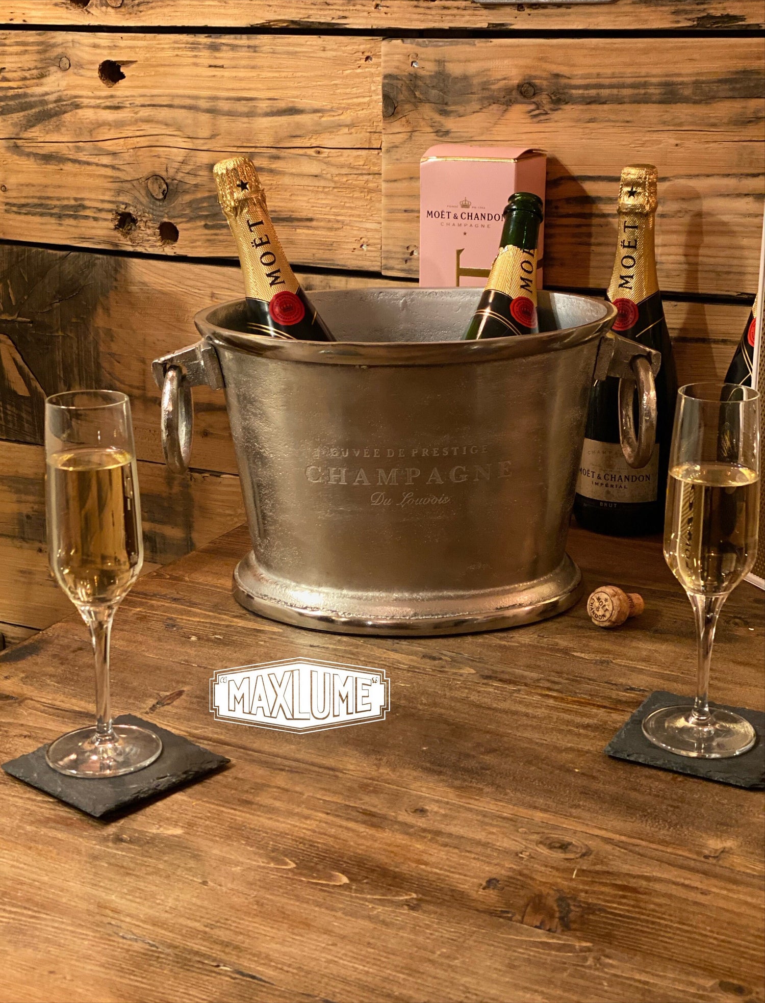 Maxlume ~ Great Gatsby ~ Solid Cast Engraved Champagne Ice Bucket | Wine Cooler Bath