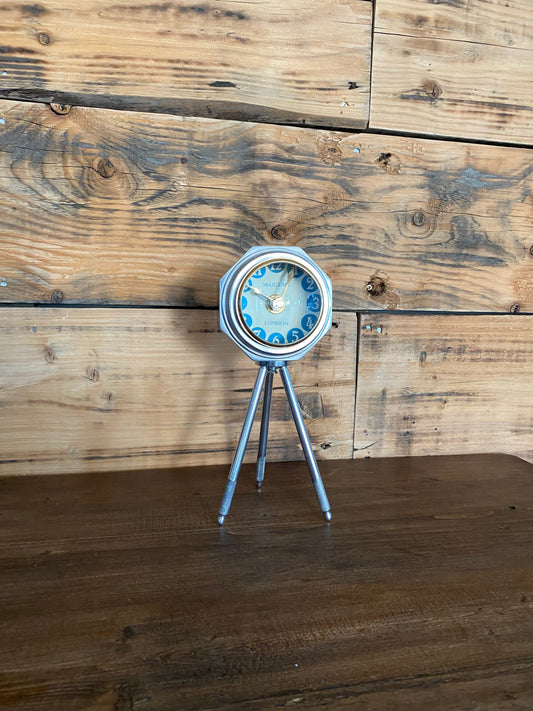 Maxlume ~ London Table Tripod Clock Polished Nickel Solid Brass Ship Nautical Vintage Industrial Decor