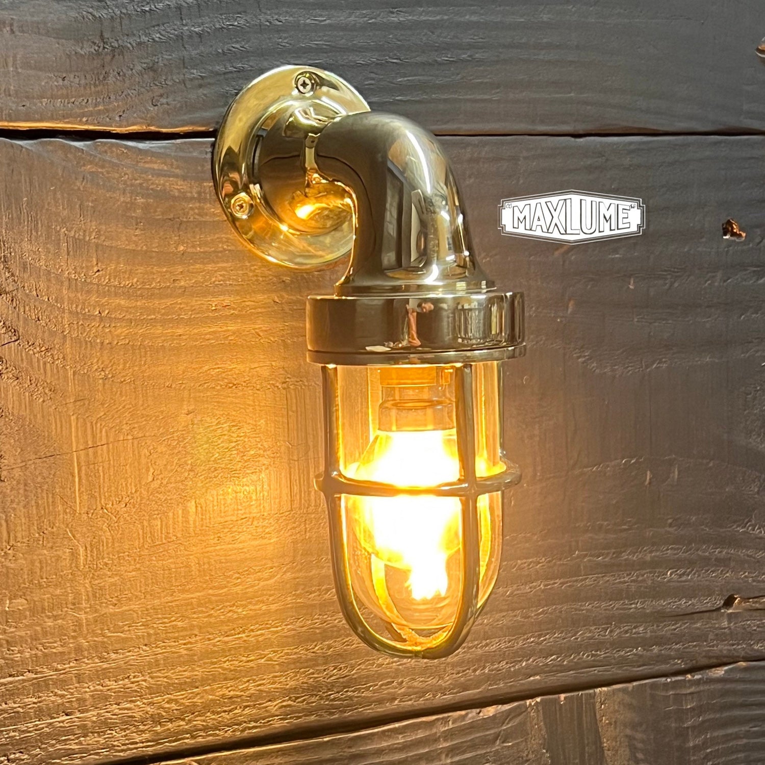 Shingham - Small Solid Brass Swan Neck Industrial Cargo Ship Sconce Marine Light Bulkhead Hand Crafted Wall Light Nautical Passage Way