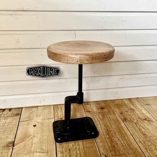 Maxlume ~ Vice Clamp Industrial Solid Bar Stool Leather Base | Vintage Style | Cast Metal | Floor Standing