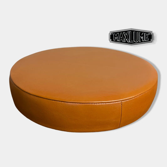 New Genuine Leather Tan Industrial Solid Bar Stool Top | Vintage Style | Solid Cast Metal