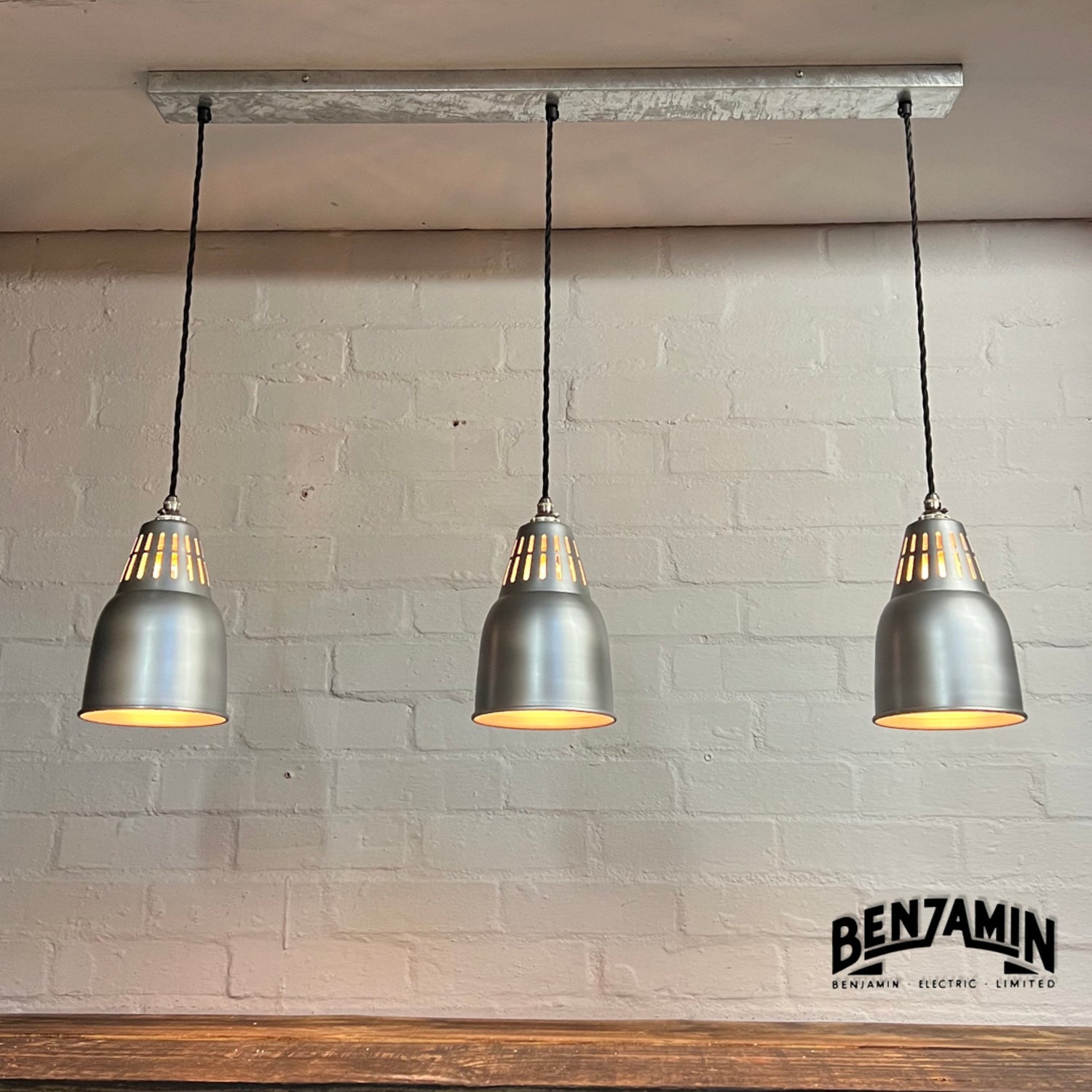 Coltishall ~ 3 x Silver Shade Design Pendant Set Track Cluster Light | Dining Room | Kitchen Table | Vintage